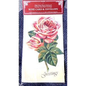 Vintage Victorian Style Rose Card w/Envelope Embossed